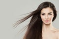 Young Perfect Woman with Blowing Hair. Beauty Female Face