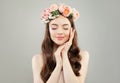 Young perfect woman relaxing. Spa model with clear skin, long hair and flowers. Relaxation, aromatherapy Royalty Free Stock Photo