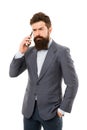 Young perfectionist. man speak on phone. business communication. Agile business. mature man. success deal. Business talk Royalty Free Stock Photo