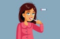Tired Exhausted Woman Brushing Her Teeth Vector Cartoon