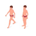 Young person, nude body anatomy. Isometric vector illustration of a standing person.