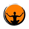 Young person sitting in orange circle yoga meditation lotus position silhouette Royalty Free Stock Photo