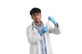 Young peruvian male doctor preparing a dose of a vaccine, isolated. Royalty Free Stock Photo