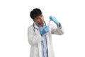 Young peruvian male doctor preparing a dose of a vaccine, isolated. Royalty Free Stock Photo