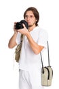 Young photographer with camera in beach suit Royalty Free Stock Photo