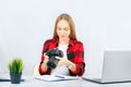 Young photographer or graphic designer at work in office or home. Royalty Free Stock Photo