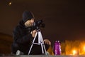 Young photographer taking night photos