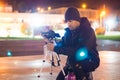 Young photographer taking night photos