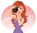 Young photographer woman. Royalty Free Stock Photo