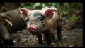 Young piglet on rural farm grazing green grass generated by AI Royalty Free Stock Photo