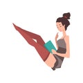 Young pin-up model sitting with book in hand. Young woman in vintage lingerie and stockings. Cartoon sensual girl with