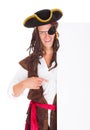 Young Pirate Pointing At Blank Placard Royalty Free Stock Photo