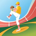 Young pitcher is ready to throw the ball on the baseball game in the stadium vector illustraion