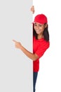 Young Pizza Woman Presenting Banner Royalty Free Stock Photo