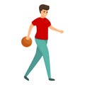 Young playing bowling icon, cartoon style Royalty Free Stock Photo