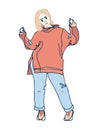 young plus size girl in hoodie jeans and sneakers casual urban style vector hand drawn illustration