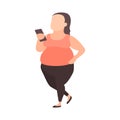 Young plus size girl with smartphone.