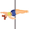 Young plus size woman is dancing Pole dance. Acrobatics on the pole. Body positive