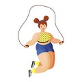 Young plus size woman jump with skipping rope. Bode positive