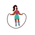 Young plus size woman jump with skipping rope. Woman in sport clothes cartoon character. Fitness exercise with jumping rope hand Royalty Free Stock Photo