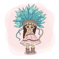 YOUNG POCAHONTAS Indian Princess Hero Vector Illustration Set Royalty Free Stock Photo