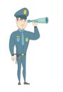 Young policeman monitoring safety with a spyglass.