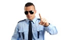 Young policeman shows on you