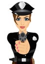 Young policewoman holding revolver gun