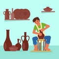 Potter making ceramic pot vector flat illustration