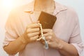 Young praying christian woman`s hands with a rosary and holy bible Royalty Free Stock Photo