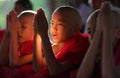 Young praying novices, Myanmar Royalty Free Stock Photo