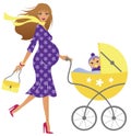 Young pregnant woman with a baby in a pram Royalty Free Stock Photo