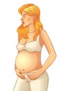 A young pregnant woman with a big belly in underwear illustration Royalty Free Stock Photo