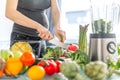 Pregnant woman cooking healthy food Royalty Free Stock Photo