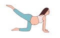 Young pregnant woman doing kick back exercise during pregnancy workout. Pilates of healthy happy mom with belly. Cat cow