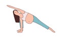 Young pregnant woman doing yoga exercise, stretching her body. Workout of happy mother with belly. Prenatal fitness