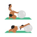 Young pregnant woman in sportswear does sports exercises with transparent fitball training on floor Royalty Free Stock Photo
