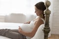 Young pregnant woman touch her big belly feeling love Royalty Free Stock Photo