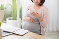 Young pregnant woman working in home office Royalty Free Stock Photo