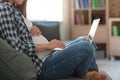 Young pregnant woman working at home Royalty Free Stock Photo