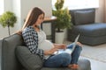 Young pregnant woman working at home Royalty Free Stock Photo