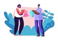 Young Pregnant Women Demonstrate and Brag with Baby Clothing Purchases to Each Other. Happy Female Characters Expecting Child Royalty Free Stock Photo