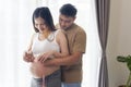 Young pregnant woman measuring belly centimeter, healthcare and pregnancy care Royalty Free Stock Photo