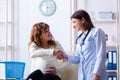 Young pregnant woman visiting experienced doctor gynecologist Royalty Free Stock Photo