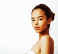 Young pretty african-american mixed rases asian posing on white Royalty Free Stock Photo
