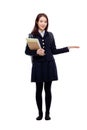 Young pretty Asian student indicate side space Royalty Free Stock Photo