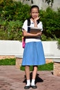Unemotional Youthful Diverse Girl Student Wearing Backpack With Notebooks Standing Royalty Free Stock Photo