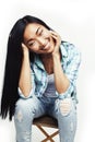 Young pretty asian woman posing cheerful emotional isolated on white background, lifestyle people concept Royalty Free Stock Photo