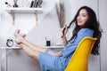 young pretty asian woman smiling in her office, lifestyle people concept Royalty Free Stock Photo