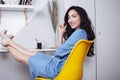 young pretty asian woman smiling in her office, lifestyle people concept Royalty Free Stock Photo